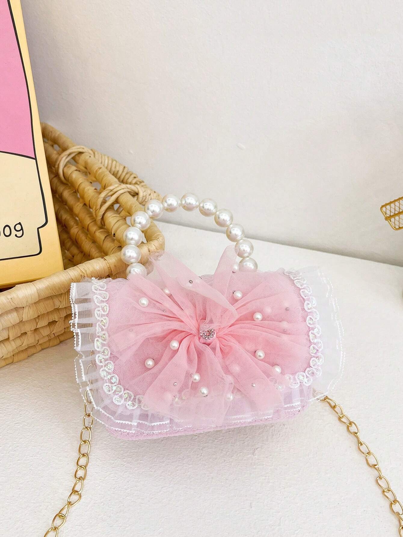 Mini Glitter Decorated Fashion Faux Pearl Satchel For Evening Party