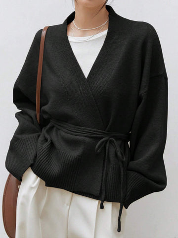 Dazy-Less Drop Shoulder Belted Cardigan