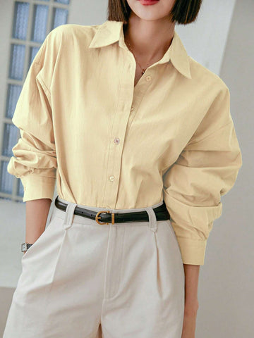 Dazy-Less Women's Solid Color Simple Daily Long Sleeve Shirt