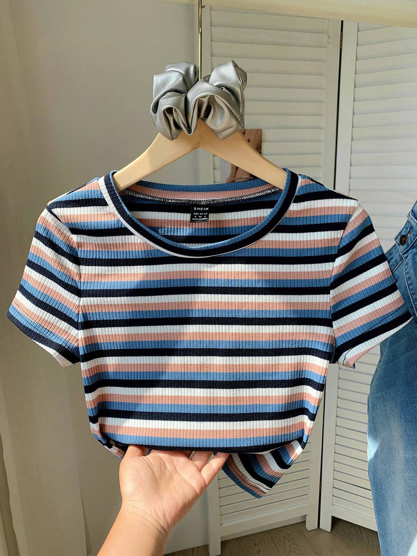 EZwear Colorful Striped Knitted Slim Fit Women's T-Shirt