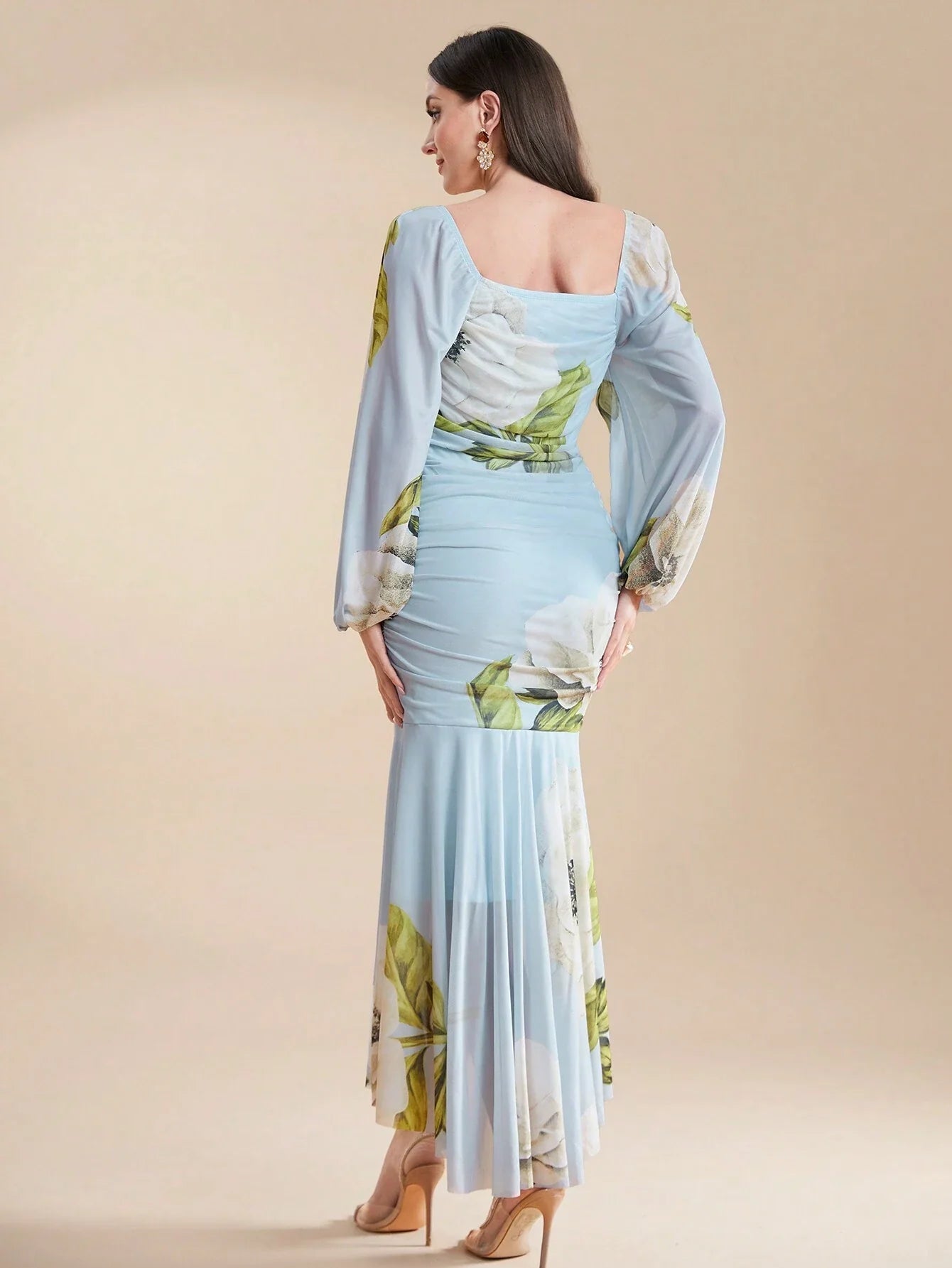 Modely Women'S Square Neckline Flower Printed Dress