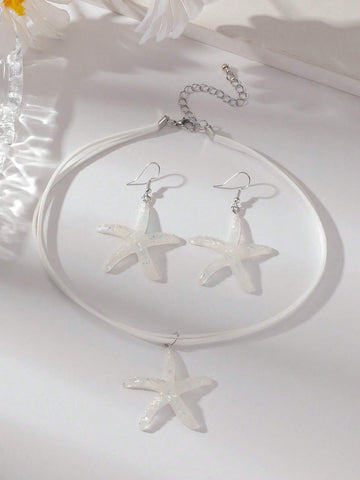 1 set of 3 pieces simple fashion starfish pendant necklace marine style exaggerated earrings