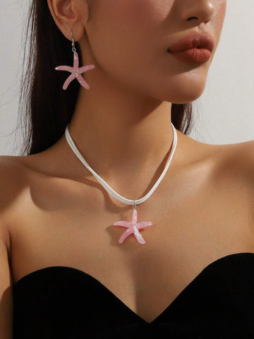 1 set of 3 pieces simple fashion starfish pendant necklace marine style exaggerated earrings