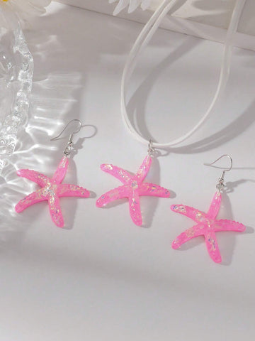 1 set of 3 pieces simple fashion starfish pendant necklace marine style exaggerated earrings