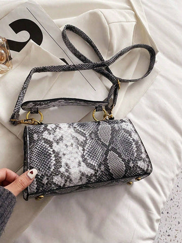 Fashionable Trend, High-End Texture, Light Luxury, Snake Print Niche Design, Versatile Handheld, Detachable Shoulder Cross