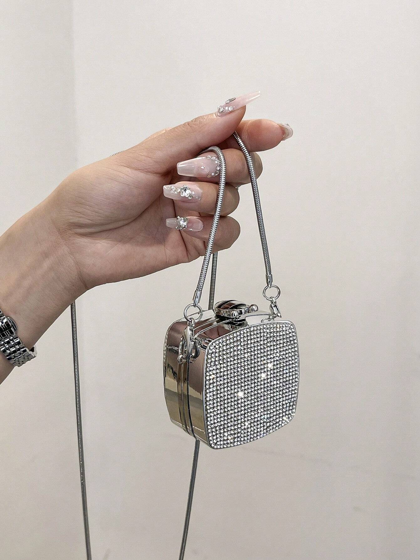 Mini Metallic Chain Box Bag, Funky, Punk & Bag For Street Wear