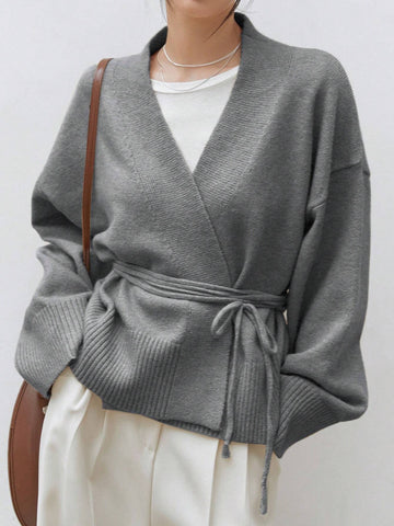 Dazy-Less Drop Shoulder Belted Cardigan