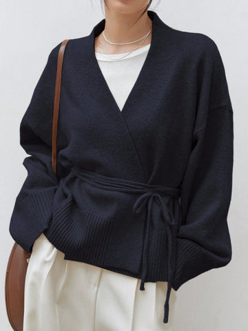 Dazy-Less Drop Shoulder Belted Cardigan