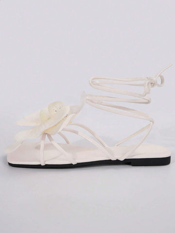 French Flower Strap Flat Slippers