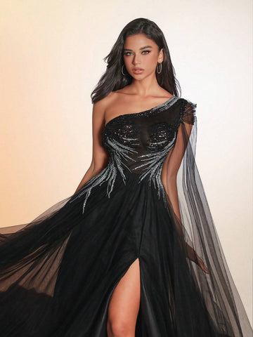VIPGIRL VIPGIRL Elegant Long Sequined Mesh Evening Gown For Women