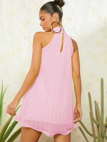 Haute Neck Tie Pleated Dress