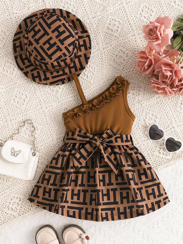 Elegant Baby Girl Houndstooth Plaid Embroidered Dress With Hat