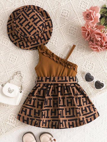 Elegant Baby Girl Houndstooth Plaid Embroidered Dress With Hat