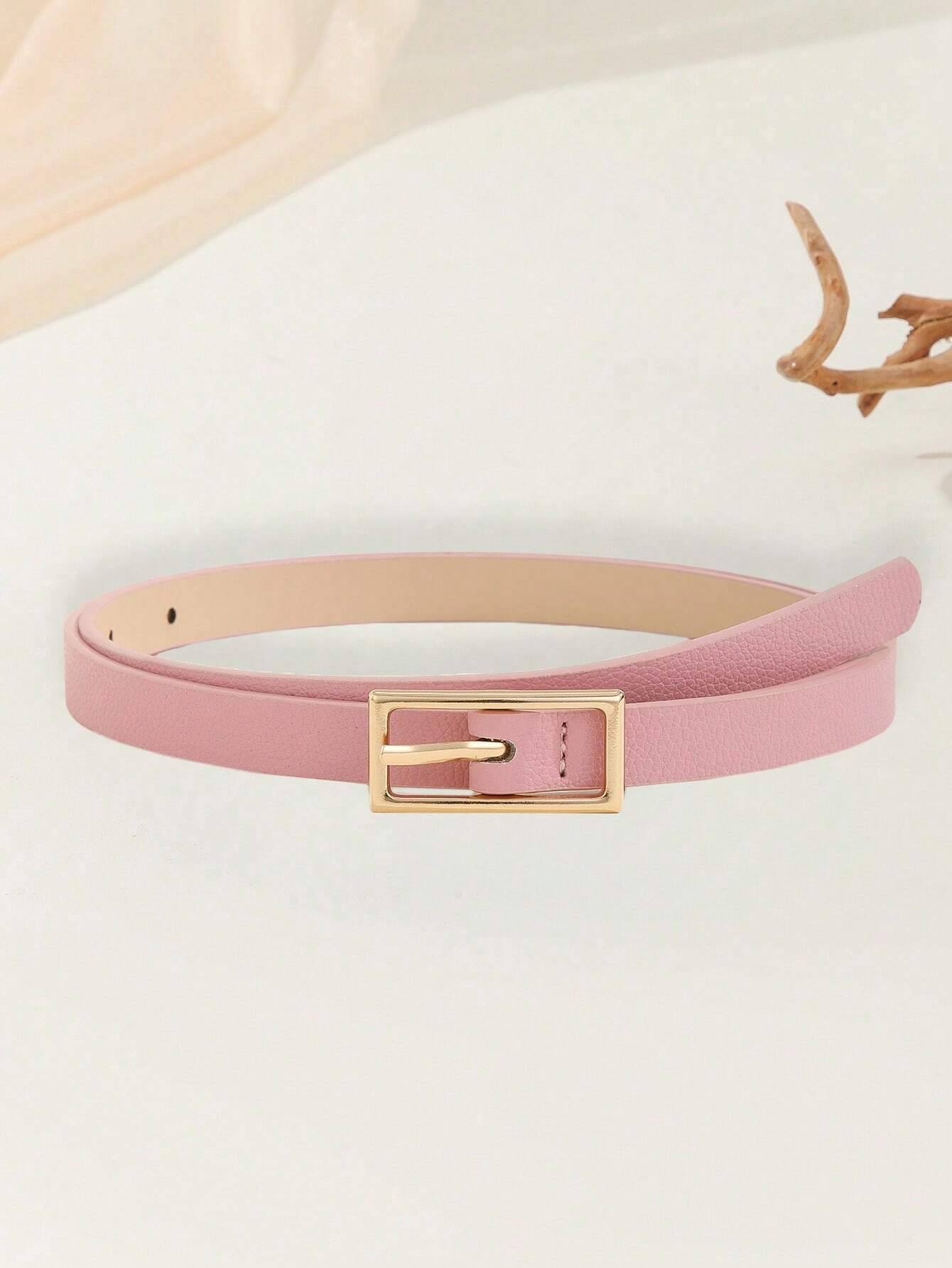 1pc Women's Gold Square Buckle Belt, Light-Colored, Cute And Sweet Style, Suitable For Daily Use
