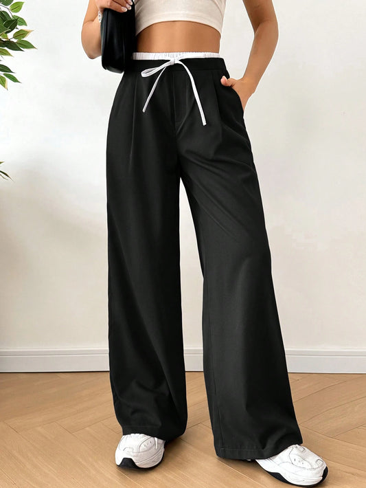 EZwear Women's Lace-Up Pleated Casual Daily Wear Long Pants