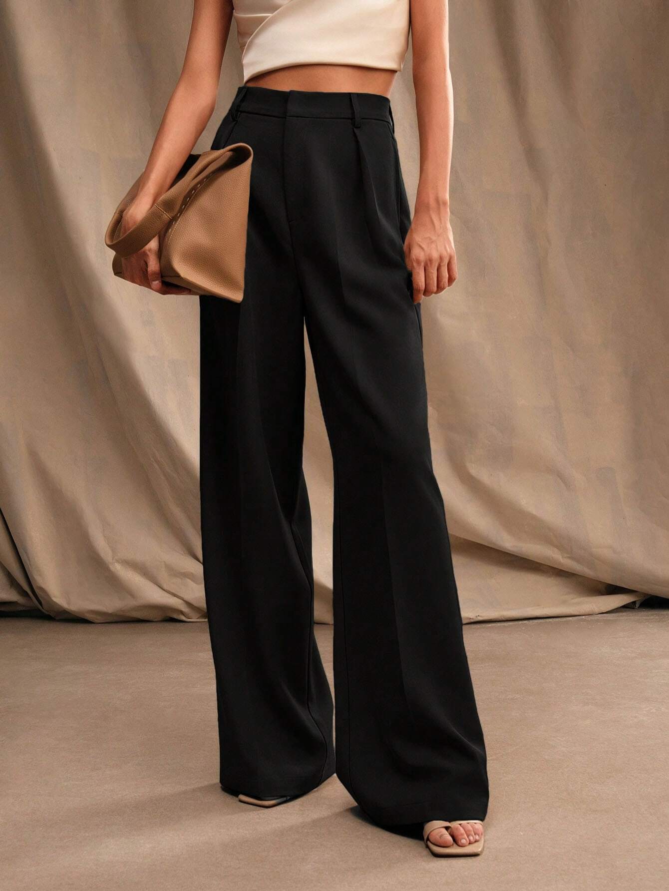 Anewsta Mélange High Waisted Wide Leg Suit Trousers