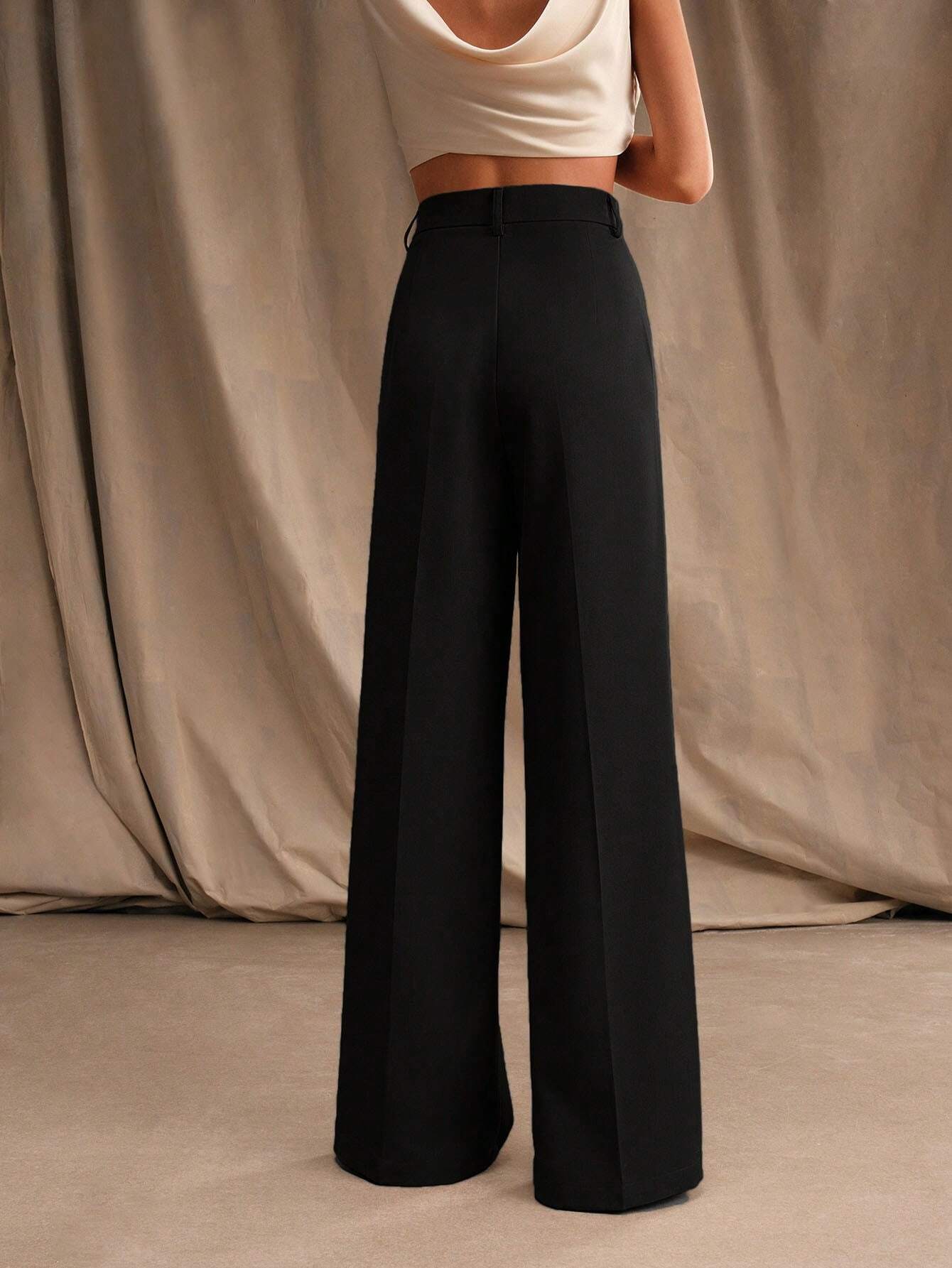 Anewsta Mélange High Waisted Wide Leg Suit Trousers