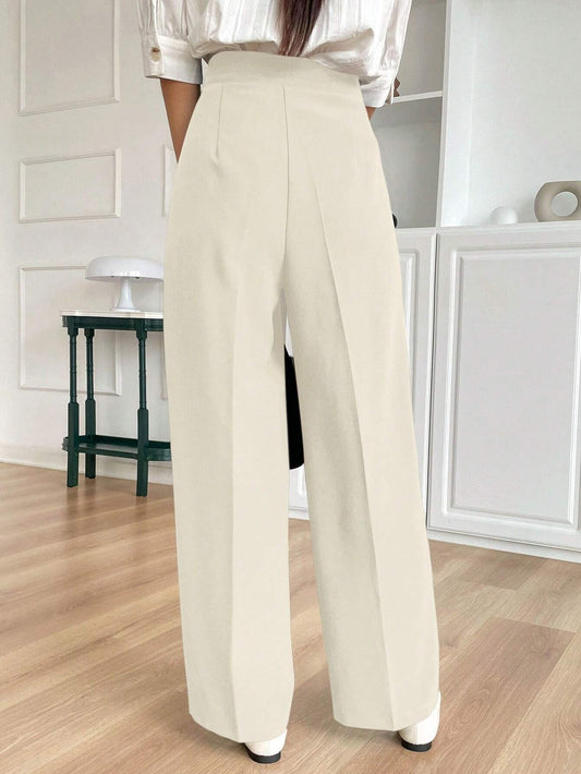 Solid Color Buttoned Straight Leg Regular Fit Casual Pants