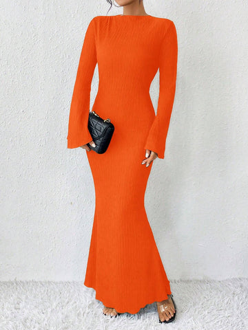 Raffinéa Solid Color Trumpet Sleeve Mermaid Dress
