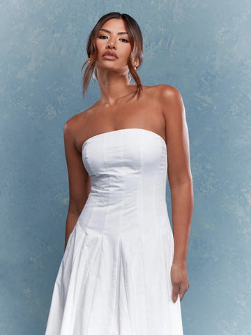 MISSGUIDED Corset Bust Pleated Bandeau Maxi Dress With Scrunchie