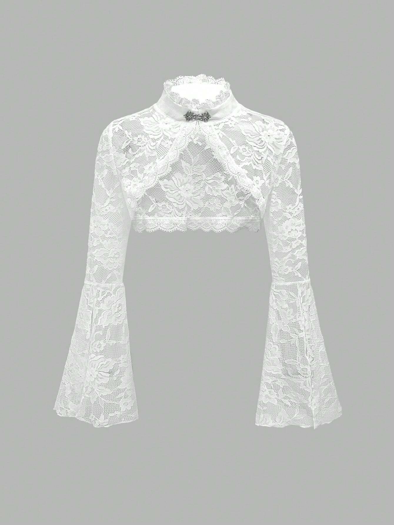 ROMWE Goth Gothic Style Open Front Frill Flare Sleeve Lace Trim Cardigan
