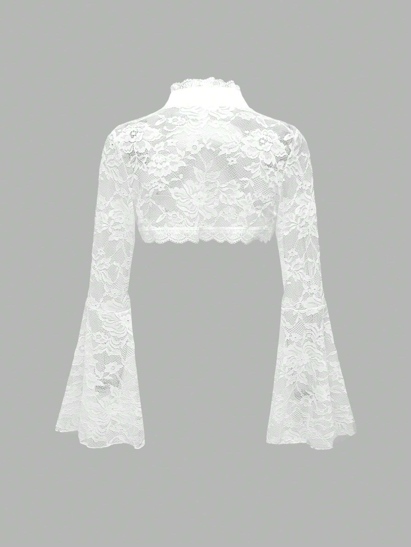 ROMWE Goth Gothic Style Open Front Frill Flare Sleeve Lace Trim Cardigan