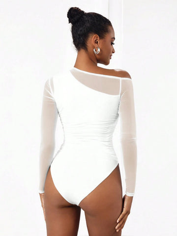 MICHEL Designer Keyhole Opening Sheer Bodysuit