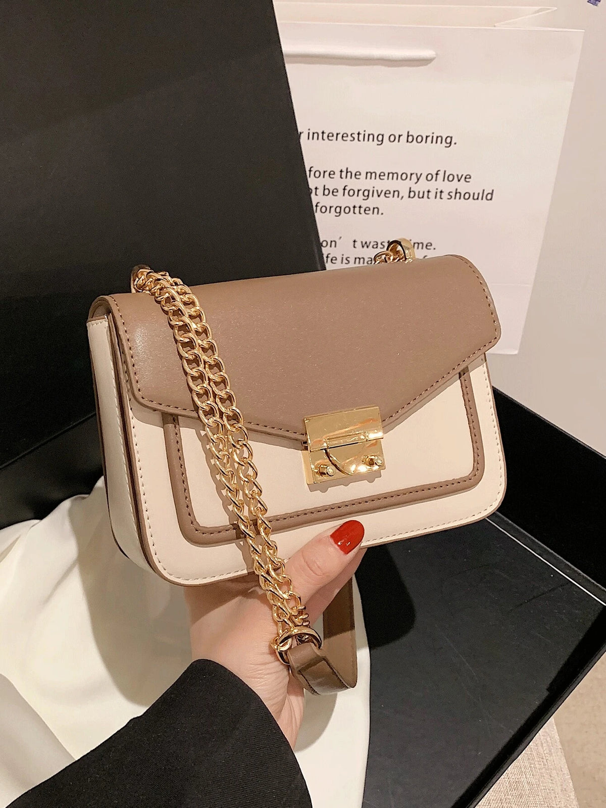 Mini Push Lock Chain Decor Flap Square Bag Shoulder Bag