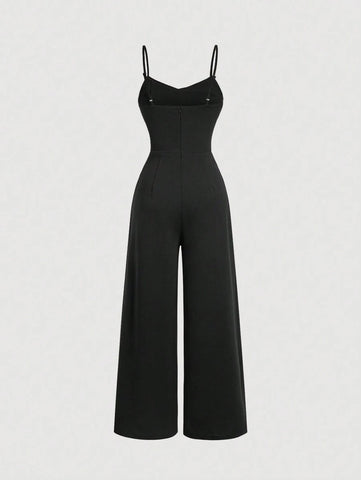 Retro Lace Hollow Out , Wide Leg Jumpsuit