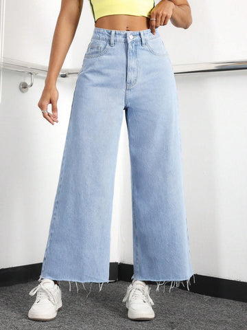 EZwear Women's Casual Daily Wear Wide Leg Denim Pants