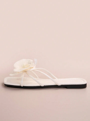 French Style Floral Strap Flat Slide Sandals