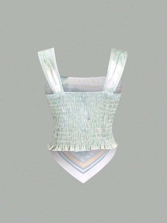 MOD Women's Summer Tropical Plant Print Asymmetrical Hem Camisole Tank Top