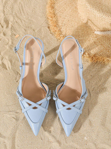 Women's Elegant Crisscross Strap Pointed Toe V-Cut Buckle High Heel Pumps