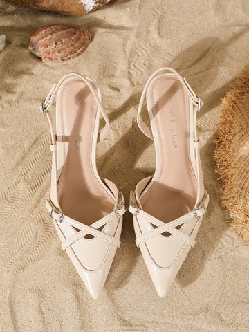 Women's Elegant Crisscross Strap Pointed Toe V-Cut Buckle High Heel Pumps