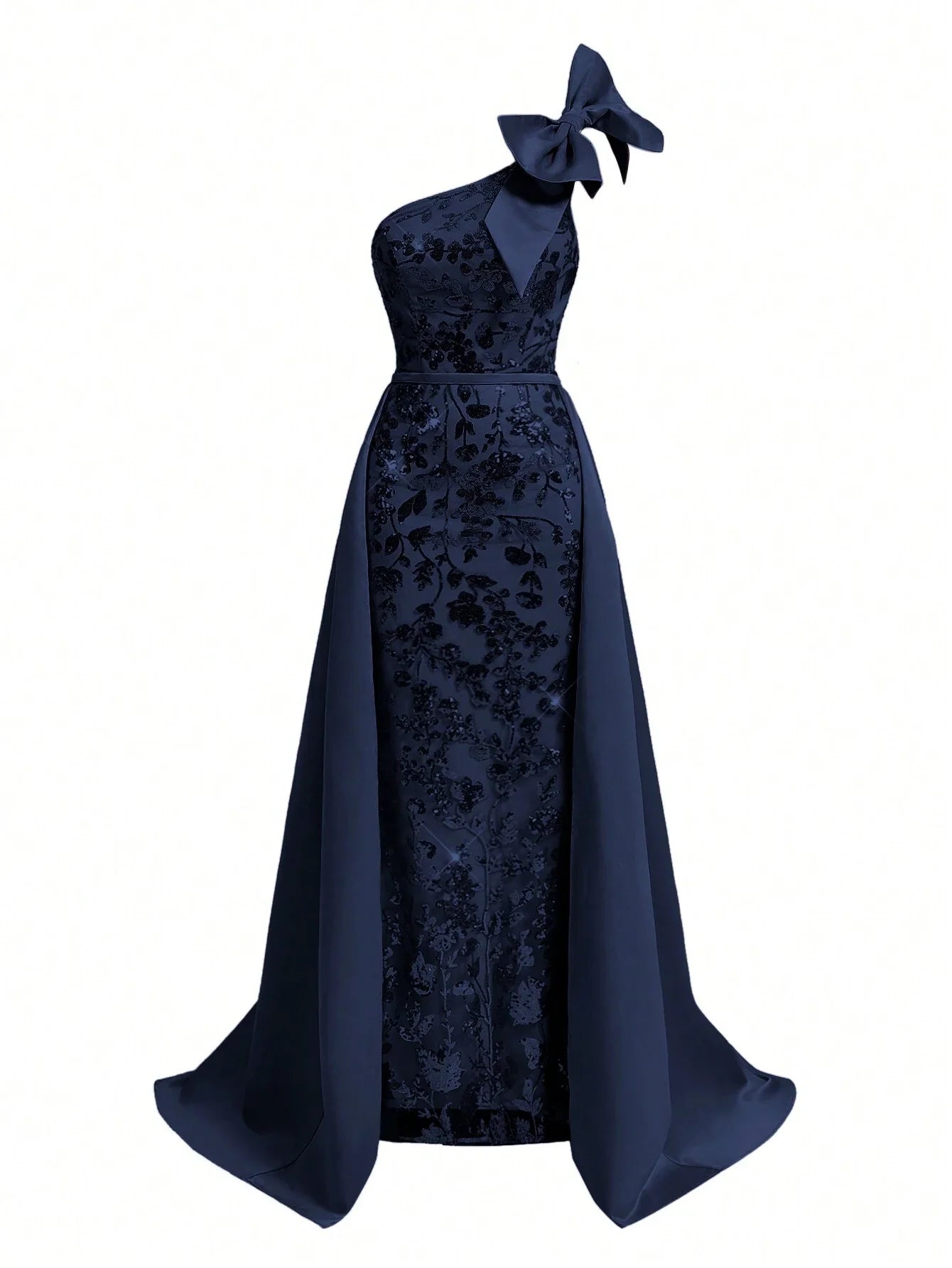 Belle Women's Gorgeous Sequin Shoulder Bowknot Maxi Evening Dress