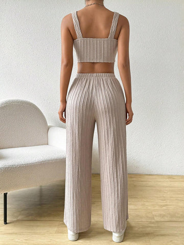 EZwear Solid Crop Cami Top & Wide Leg Pants