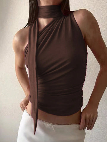 Women Solid Color One Shoulder Sleeveless Summer Tank Top
