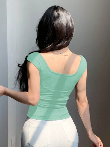 DAZY Backless Bow Tie Ribbon Slim Fit Short Sleeve Women's T-Shirt