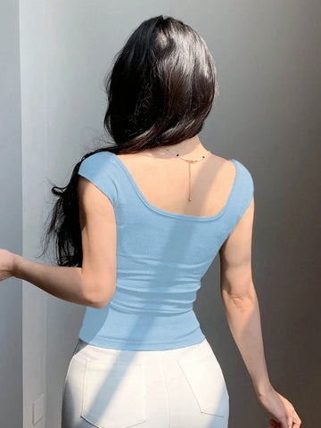 DAZY Backless Bow Tie Ribbon Slim Fit Short Sleeve Women's T-Shirt