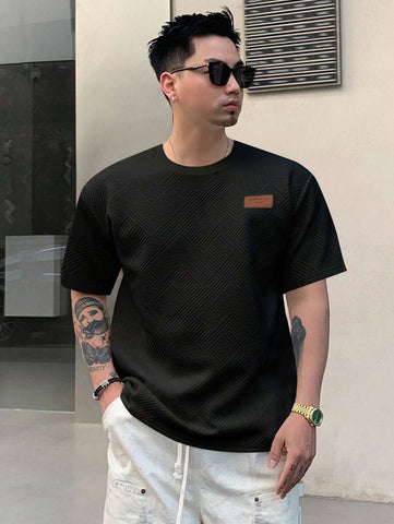 Stylish Solid Color Printed Label Adhesive Summer Short Sleeve T-Shirt