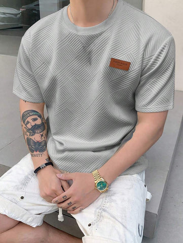 Stylish Solid Color Printed Label Adhesive Summer Short Sleeve T-Shirt