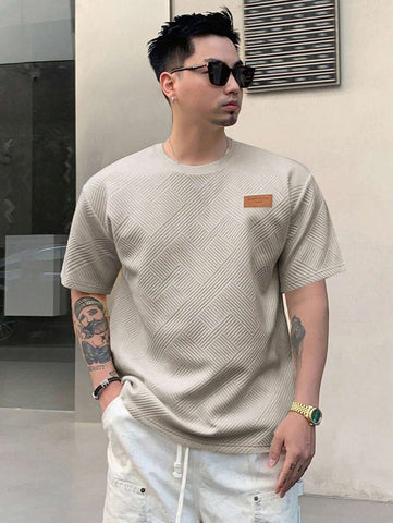 Stylish Solid Color Printed Label Adhesive Summer Short Sleeve T-Shirt