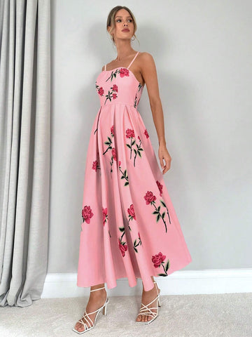 Privé Women's Summer Casual Floral Printed A-Line Long Sundress Dress With Pockets