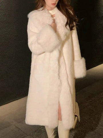 Women Solid Fuzzy Long Sleeve Coat