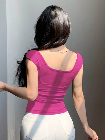 DAZY Backless Bow Tie Ribbon Slim Fit Short Sleeve Women's T-Shirt