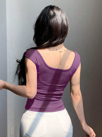 DAZY Backless Bow Tie Ribbon Slim Fit Short Sleeve Women's T-Shirt