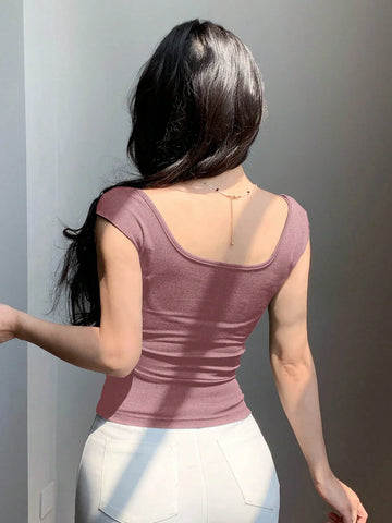 DAZY Backless Bow Tie Ribbon Slim Fit Short Sleeve Women's T-Shirt