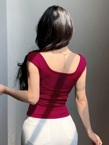 DAZY Backless Bow Tie Ribbon Slim Fit Short Sleeve Women's T-Shirt