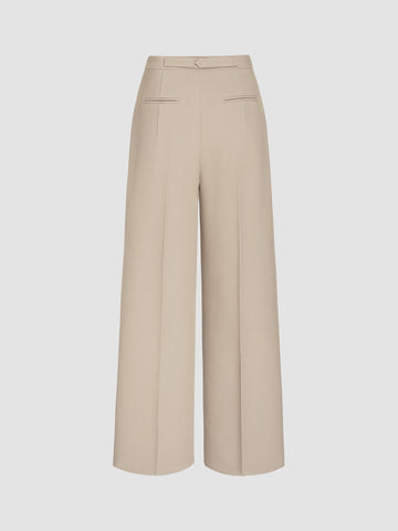 Petite Mid Rise Solid Belted Straight Leg Trousers