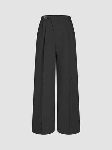 Petite Mid Rise Solid Belted Straight Leg Trousers